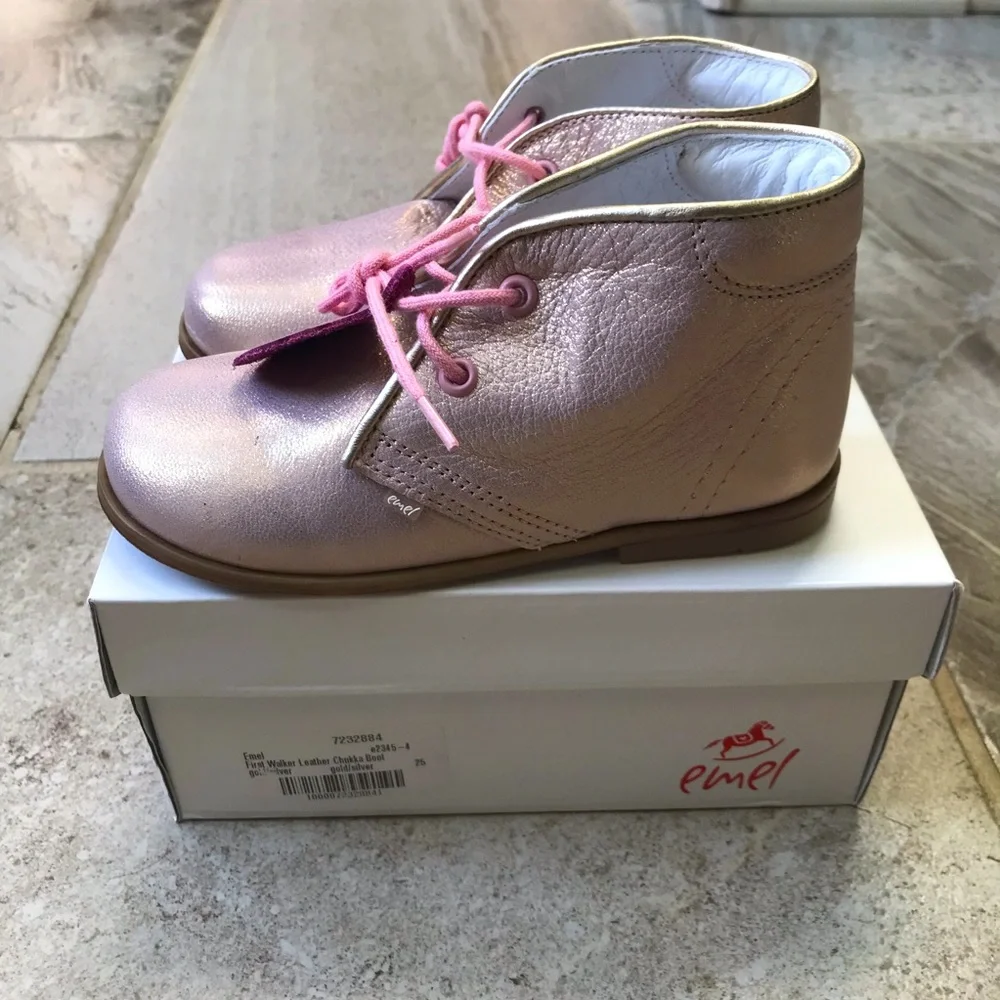 NWT Emel, metallic pink European toddler boots. Size 25 EU/ 8 US.